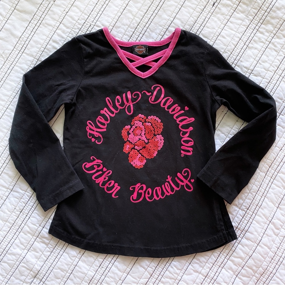 Harley Davidson Biker Beauty Long Sleeved Tee Girls size 5